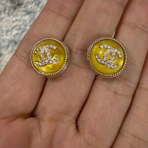 CH*anel Yellow and Gold Logo Earrings